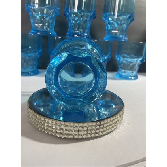 Set‎ of 8 Blue Georgian Honeycomb Low Ball Tumblers/Glasses 4-1/4" Tall - Picture 5 of 5